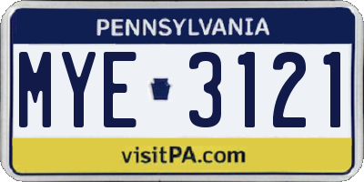PA license plate MYE3121