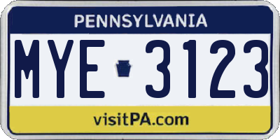 PA license plate MYE3123