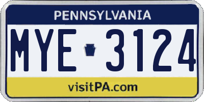 PA license plate MYE3124