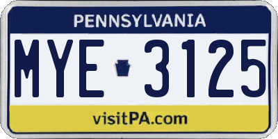 PA license plate MYE3125