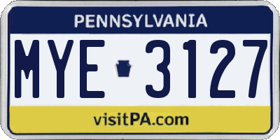 PA license plate MYE3127