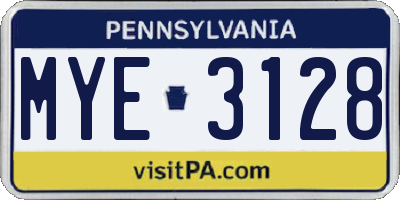 PA license plate MYE3128
