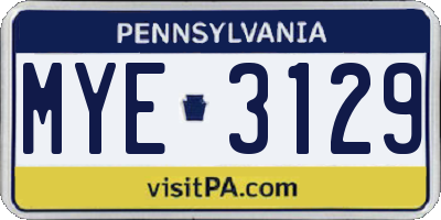 PA license plate MYE3129