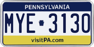 PA license plate MYE3130