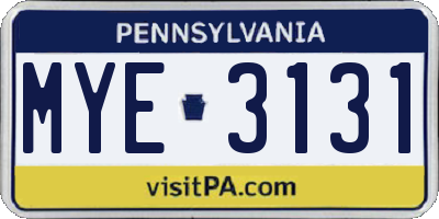 PA license plate MYE3131