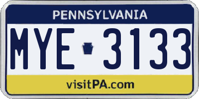 PA license plate MYE3133