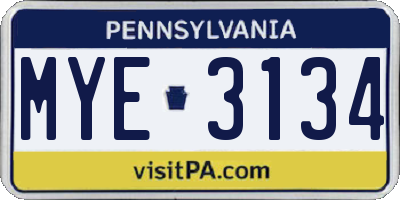 PA license plate MYE3134