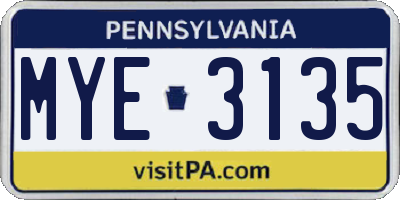PA license plate MYE3135