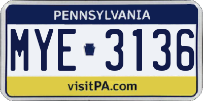 PA license plate MYE3136