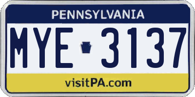 PA license plate MYE3137