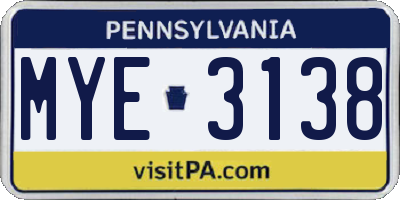 PA license plate MYE3138