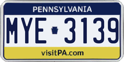 PA license plate MYE3139