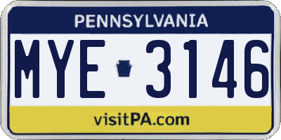 PA license plate MYE3146