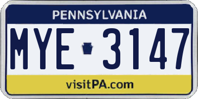 PA license plate MYE3147