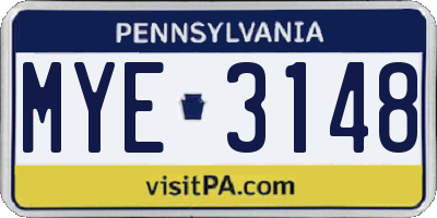 PA license plate MYE3148