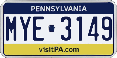 PA license plate MYE3149