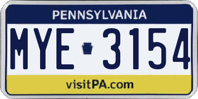 PA license plate MYE3154