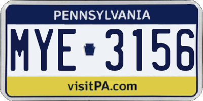 PA license plate MYE3156