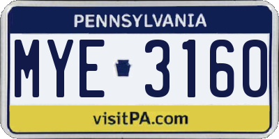 PA license plate MYE3160