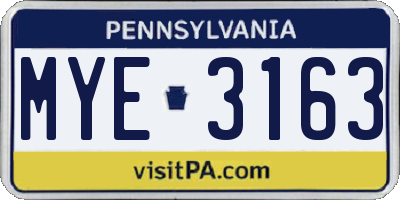 PA license plate MYE3163