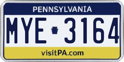 PA license plate MYE3164