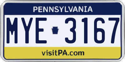 PA license plate MYE3167