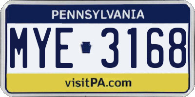 PA license plate MYE3168