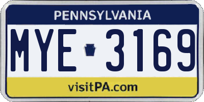 PA license plate MYE3169