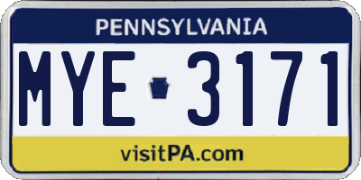 PA license plate MYE3171