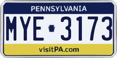 PA license plate MYE3173