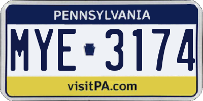 PA license plate MYE3174