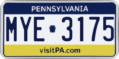 PA license plate MYE3175