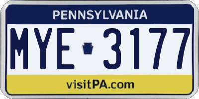 PA license plate MYE3177