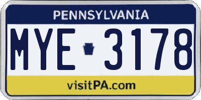 PA license plate MYE3178