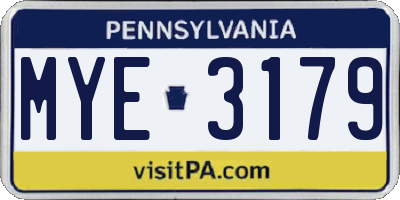 PA license plate MYE3179
