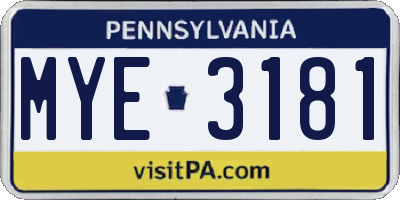 PA license plate MYE3181