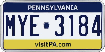 PA license plate MYE3184