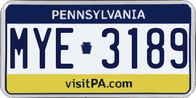 PA license plate MYE3189