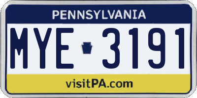 PA license plate MYE3191
