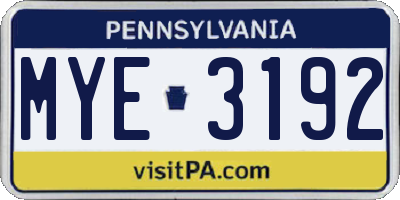 PA license plate MYE3192