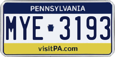 PA license plate MYE3193