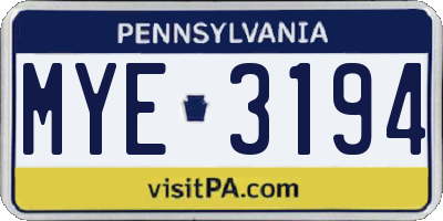 PA license plate MYE3194