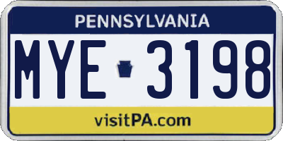 PA license plate MYE3198