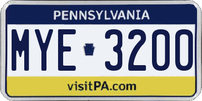PA license plate MYE3200