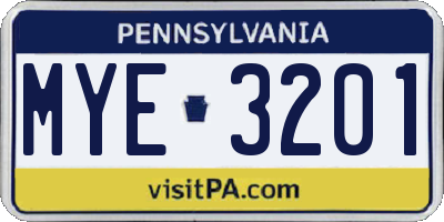 PA license plate MYE3201