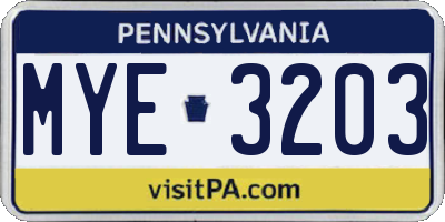 PA license plate MYE3203