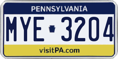 PA license plate MYE3204