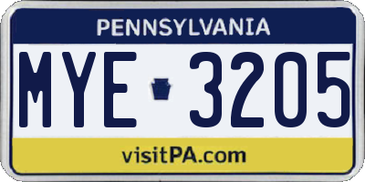 PA license plate MYE3205