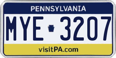 PA license plate MYE3207