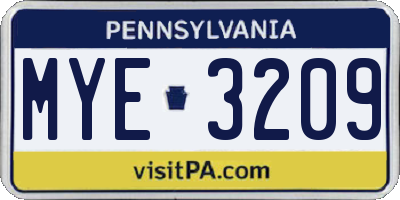 PA license plate MYE3209
